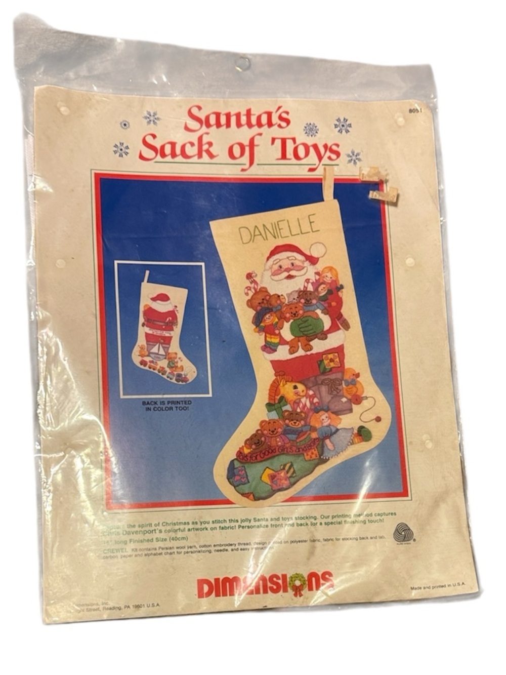 Vintage Dimensions crewel kit “Santa’s Sack of Toys” stocking New in package
